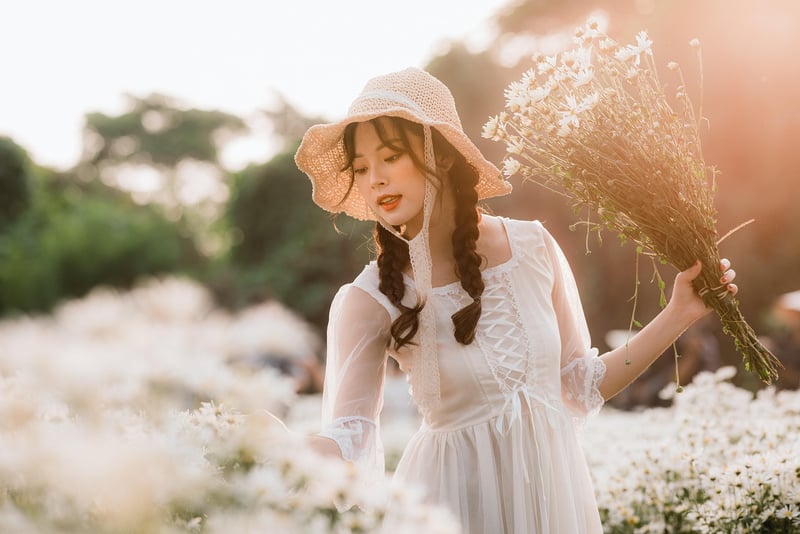 Woman enjoying forest bathing